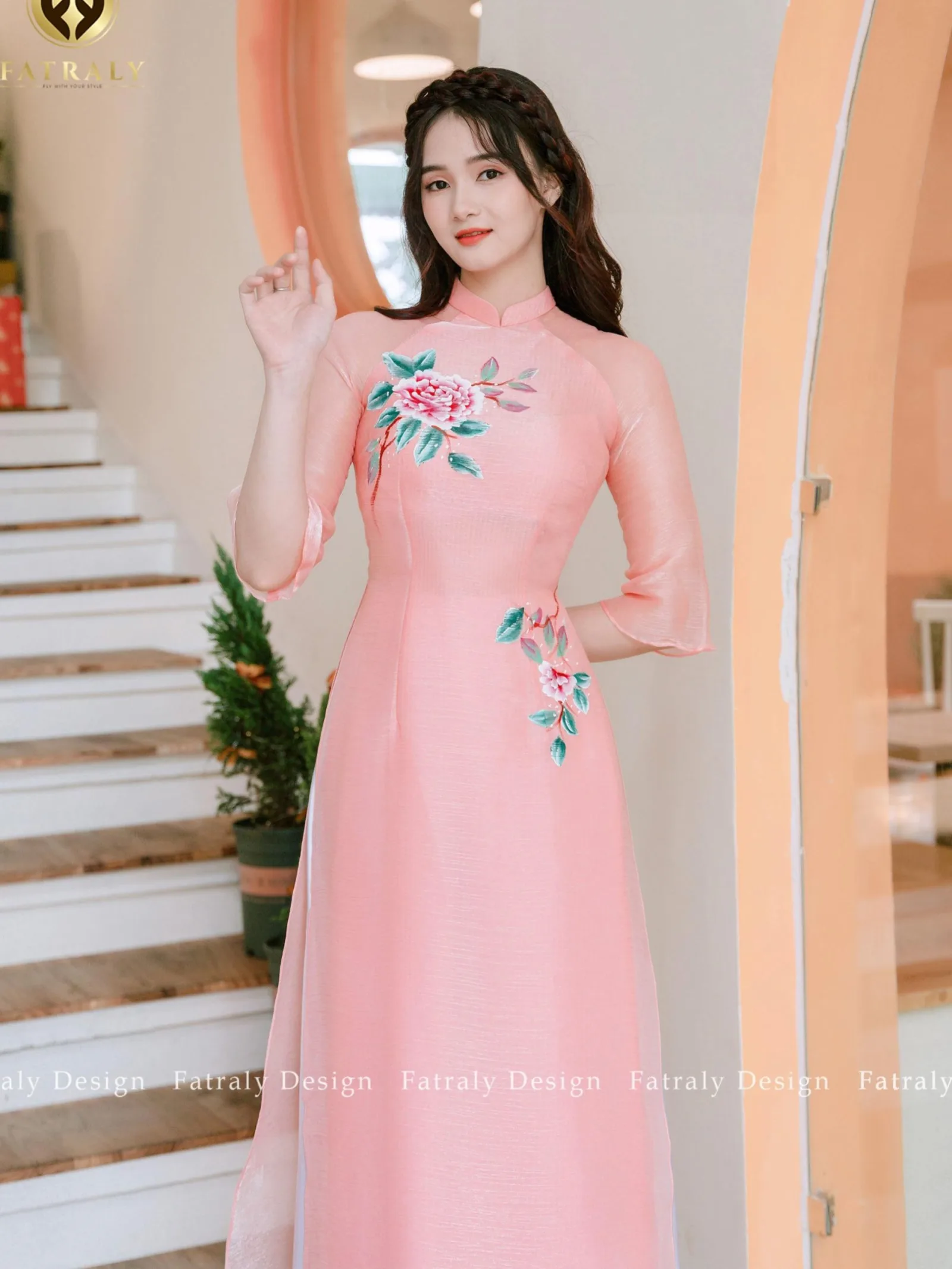 Áo dài nữ tơ lót lụa 4 tà hoạ tiết vẽ tay cao cấp thiết kế tinh tế chất liệu cao cấp phù hợp nhiều dịp vải tapta 3/4 tay maxi