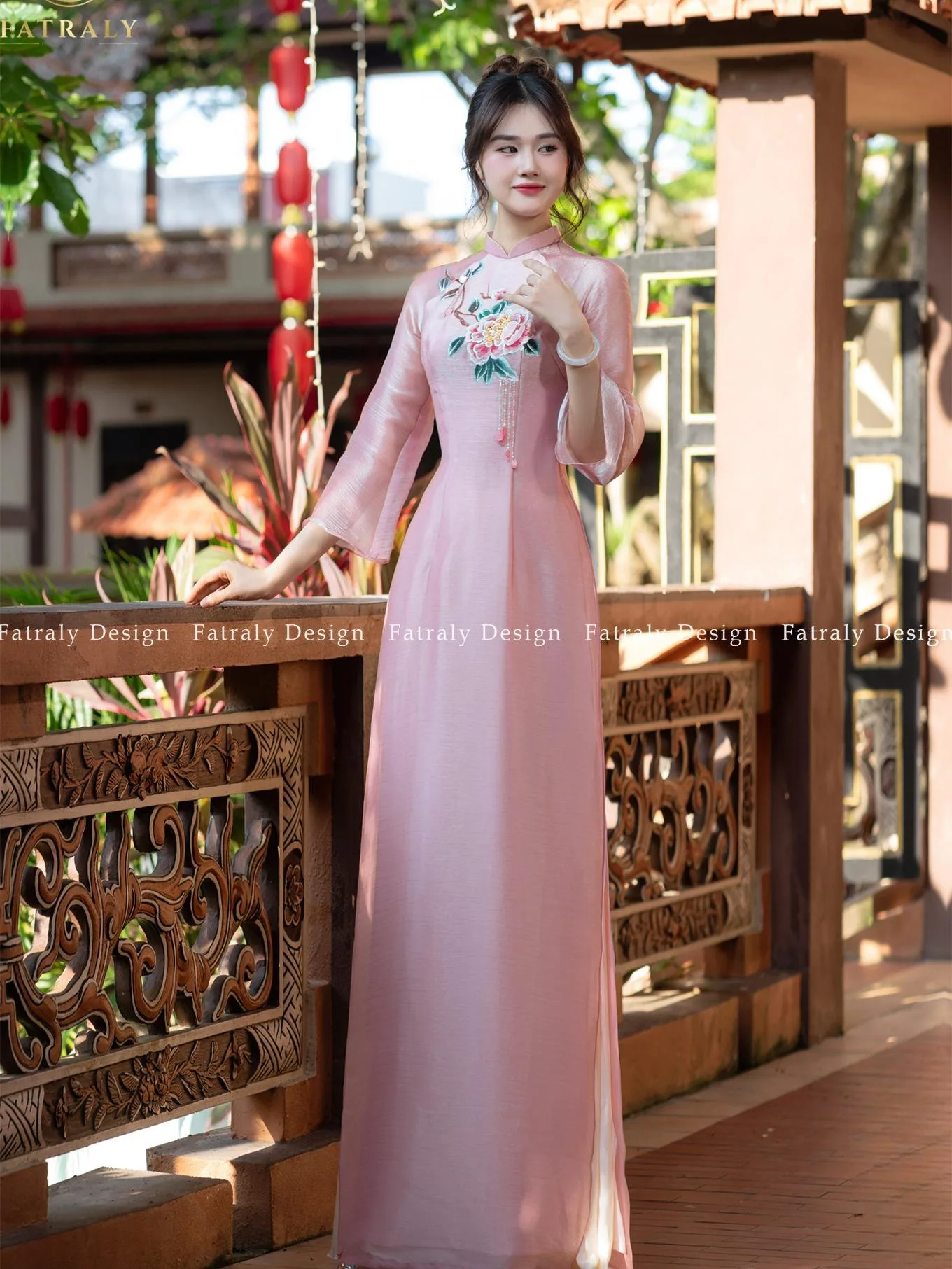 [ADTK 69] Áo dài thiết kế tơ lót lụa 4 tà hoạ tiết vẽ tay cao cấp