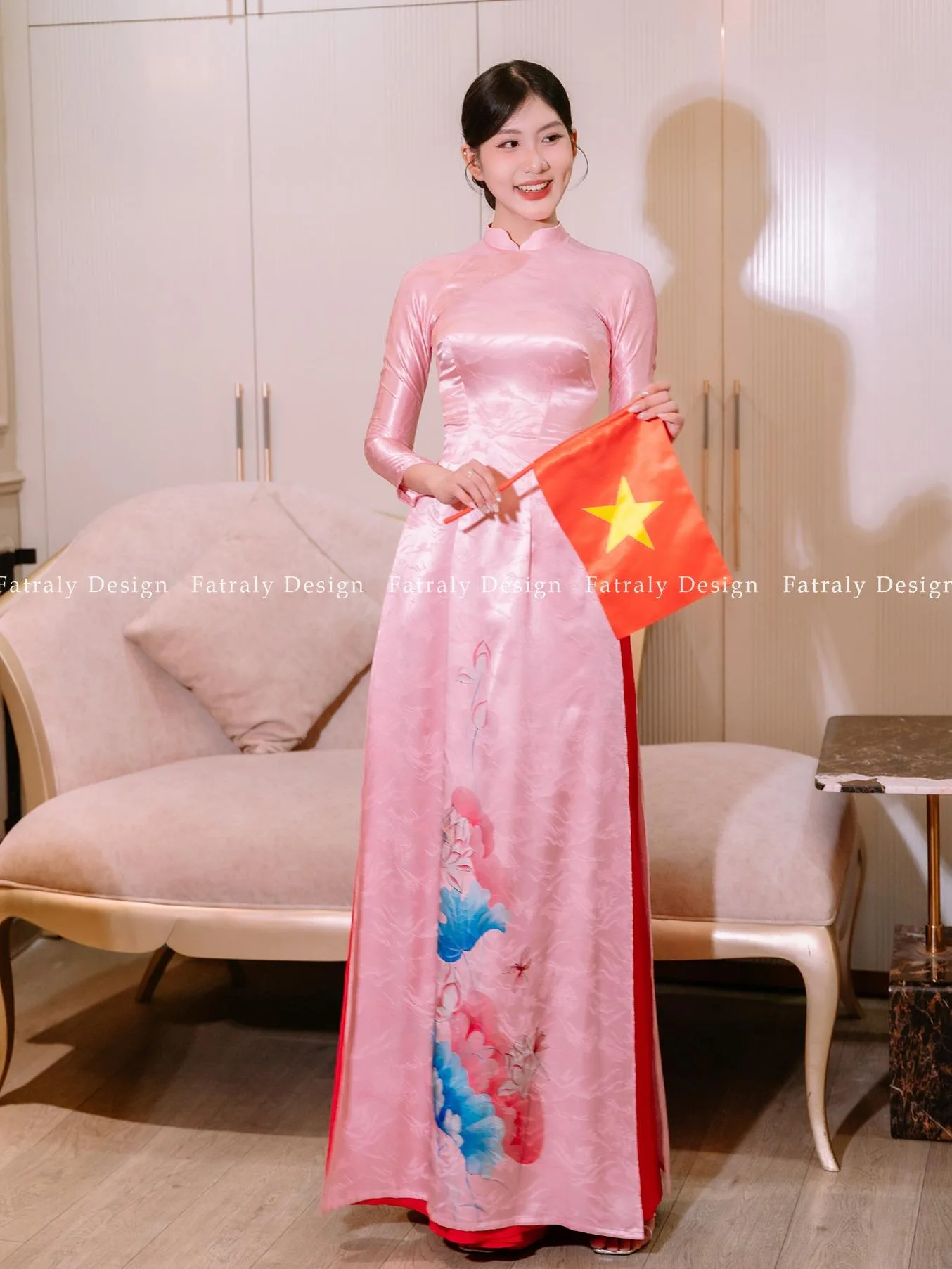 [ADTK 28] Áo dài Lụa Vân gấm thiết kế chuyên biệt in hoa sen cao cấp, chất liệu tinh tế và sang trọng