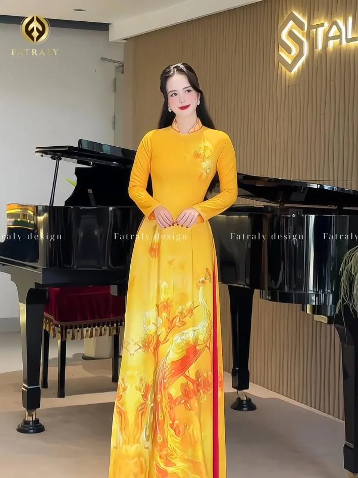 [ADTK 124] Áo dài nữ thiết kế chuyên biệt in 4D 2 mặt trên nền vải lụa tuyết Nhật