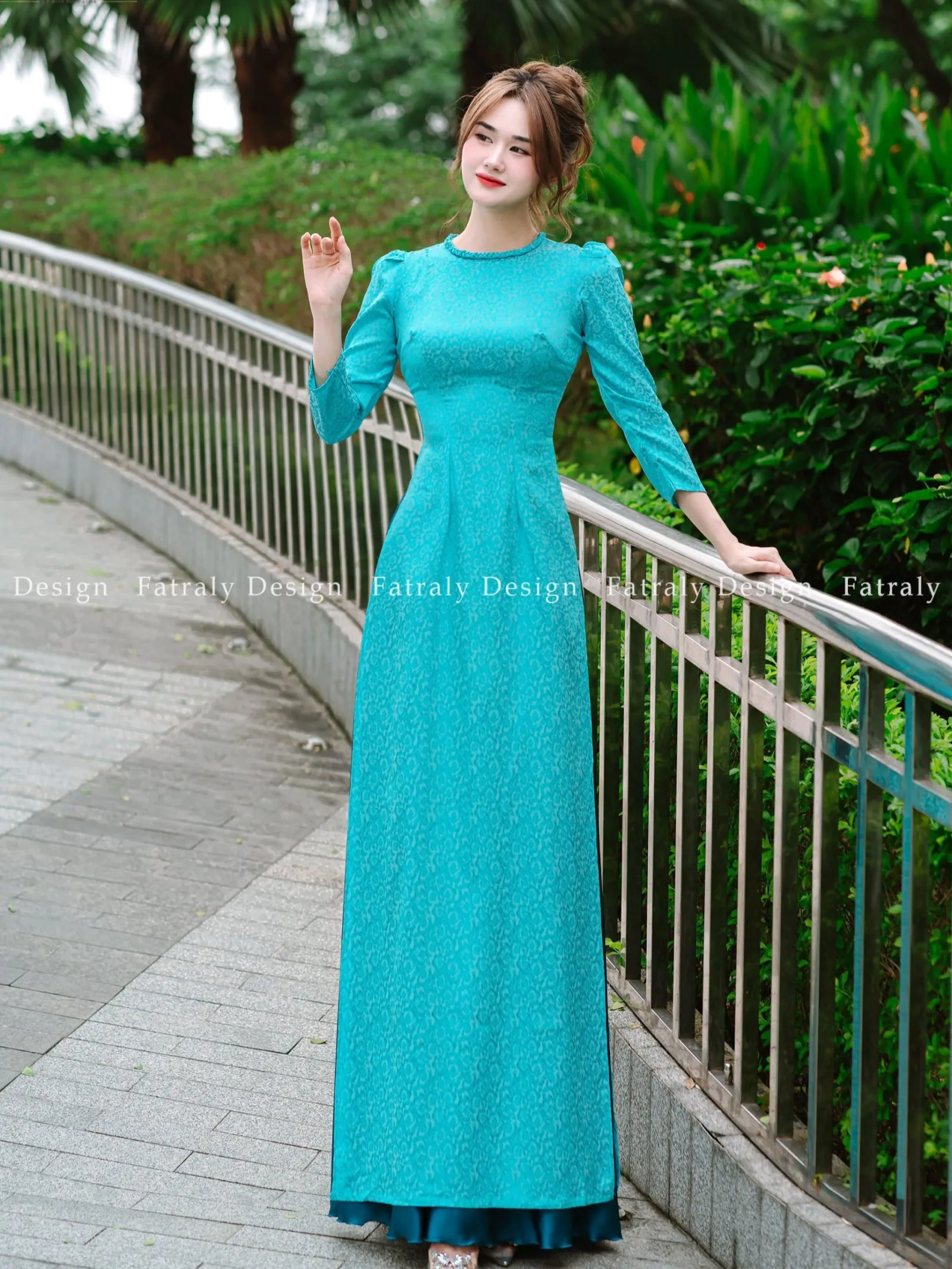 [ADTK 105] Áo dài nữ Gấm thái tuấn thiết kế tay bồng nhẹ nhàng
