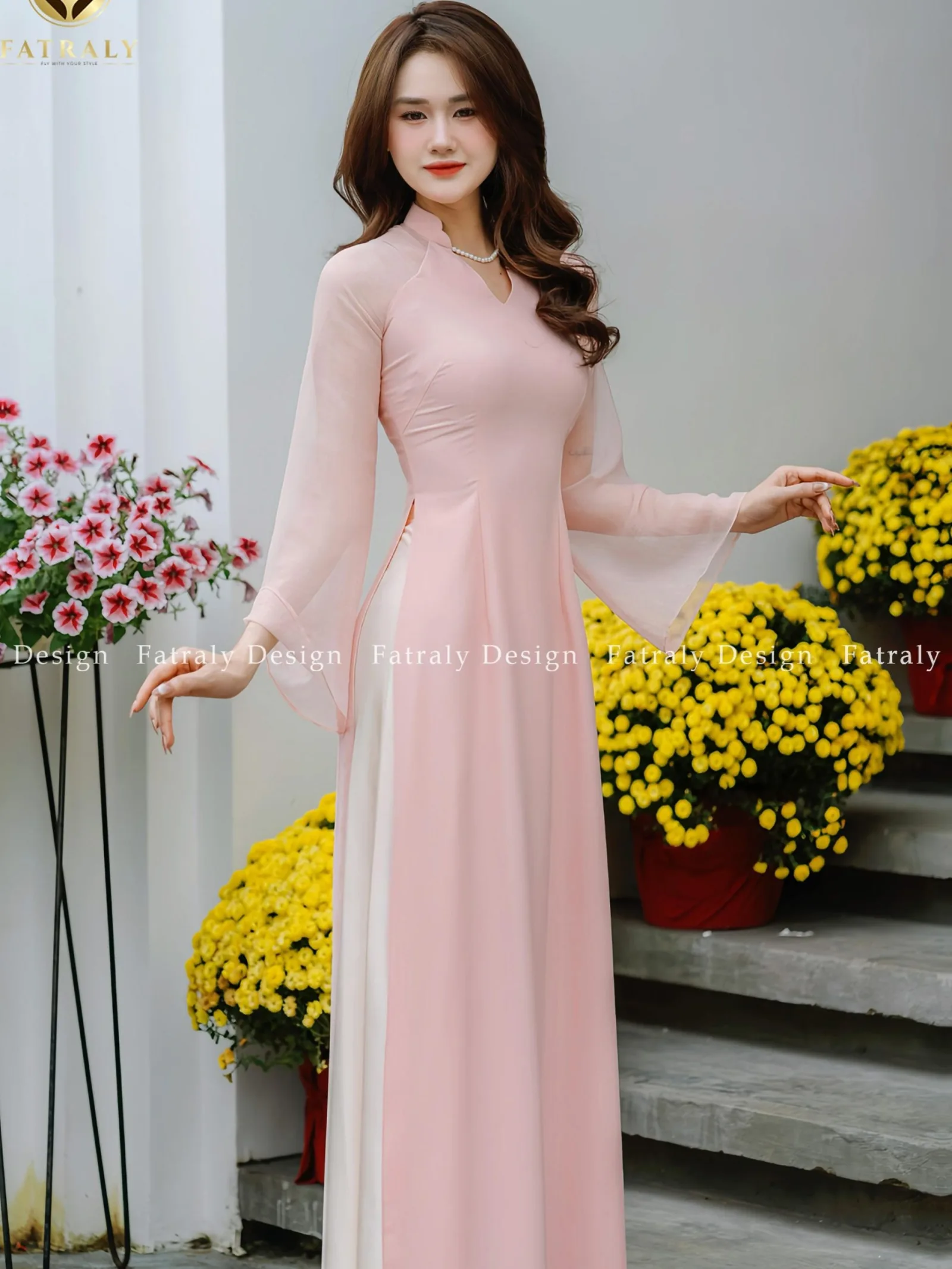 [ADTK 95] Áo dài nữ Fatraly thiết kế màu hồng