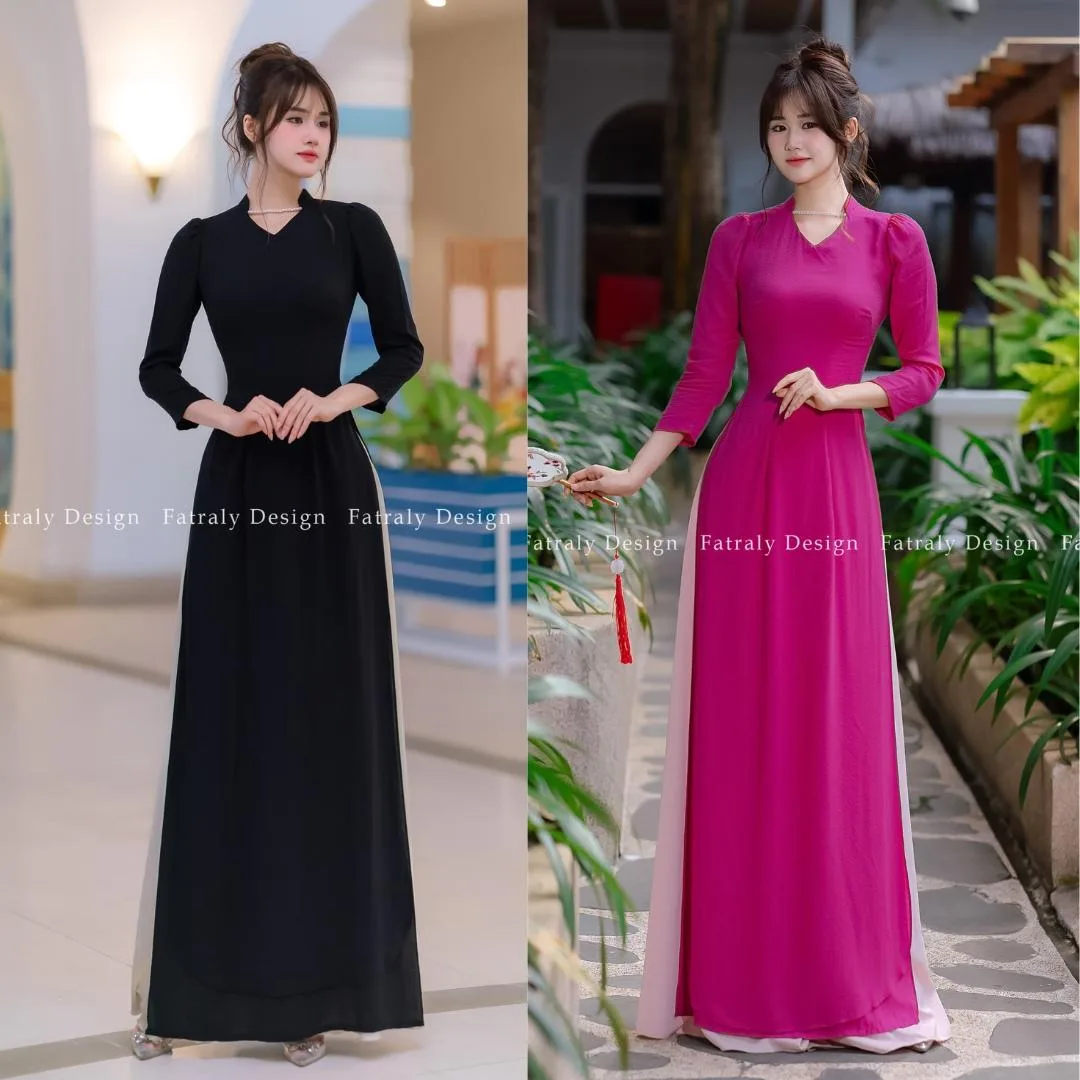 [ADTK 31] Áo dài cotton vân nổi cao cấp