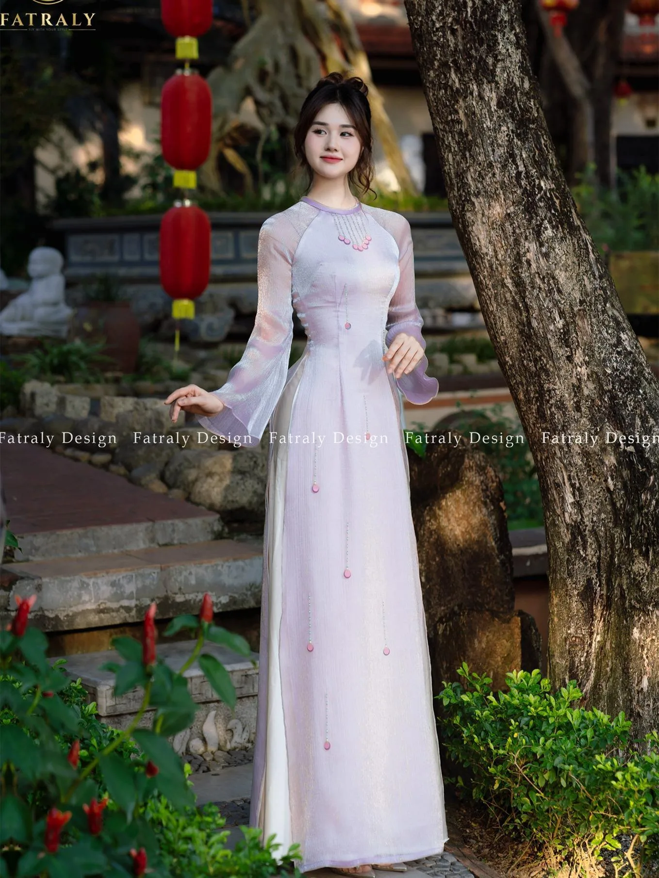 [ADTK 11] Áo dài nữ tơ 4 tà đính kết thủ công cao cấp