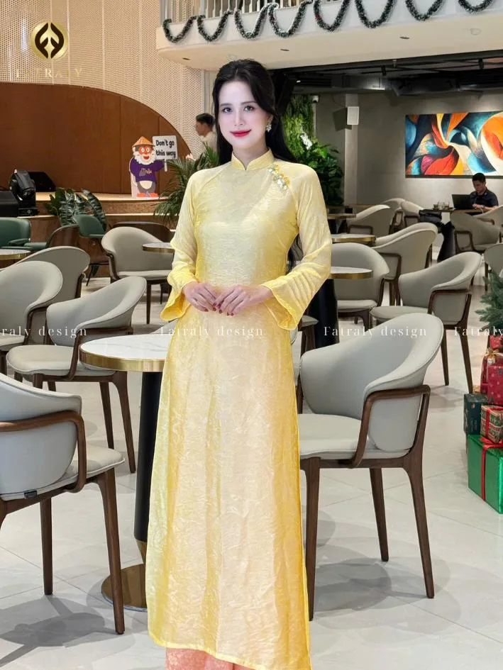 Áo dài lụa tơ tằm tintan thiết kế vân nổi trẻ trung cho nàng diện tết đính kết thủ công chất liệu cao cấp phù hợp nhiều dịp quan trọng