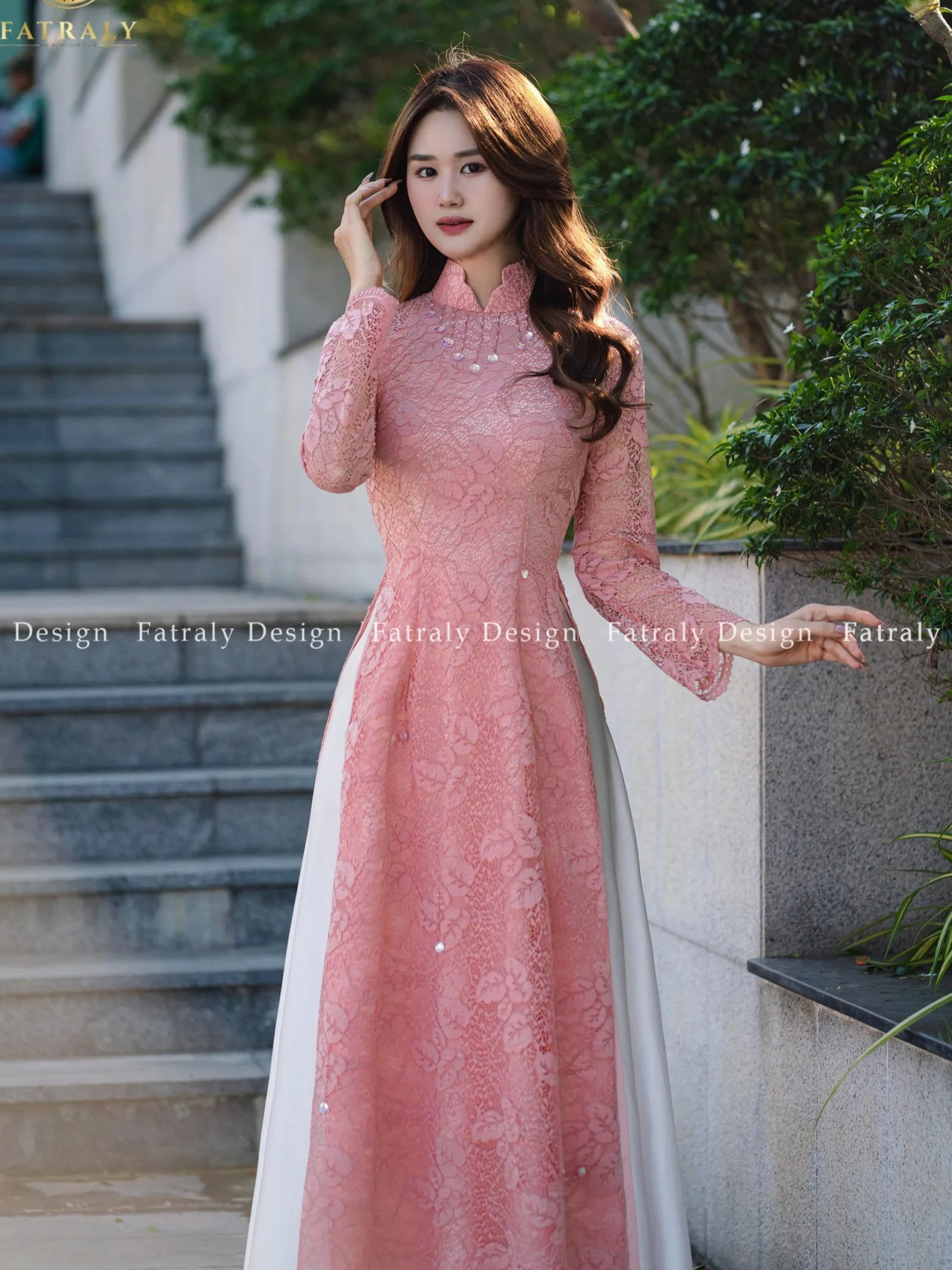 Áo dài nữ vải dệt ren thiết kế 4 tà với: