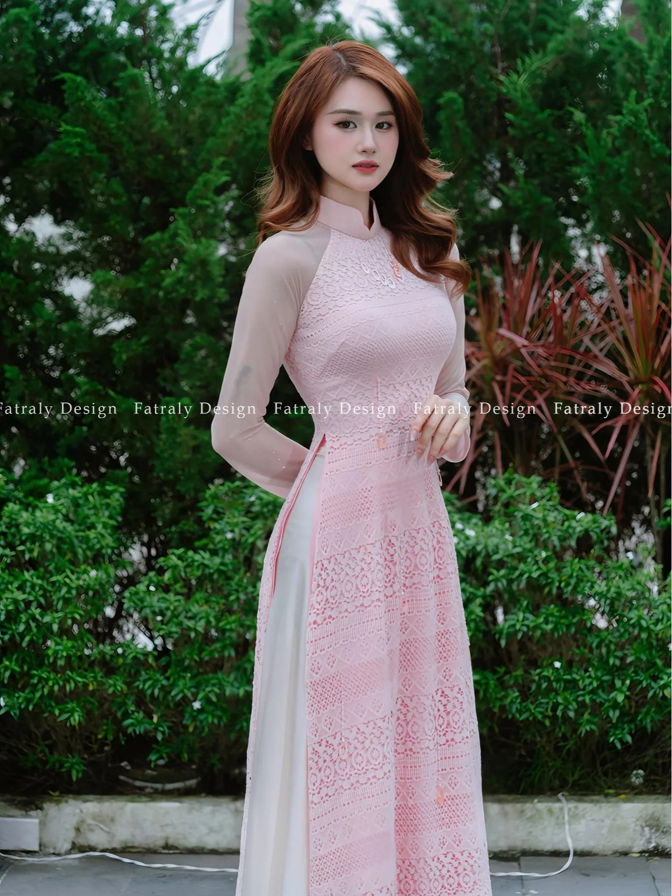 [ADTK 149] Áo dài vải ren chỉ sợi cotton co giãn 4 chiều