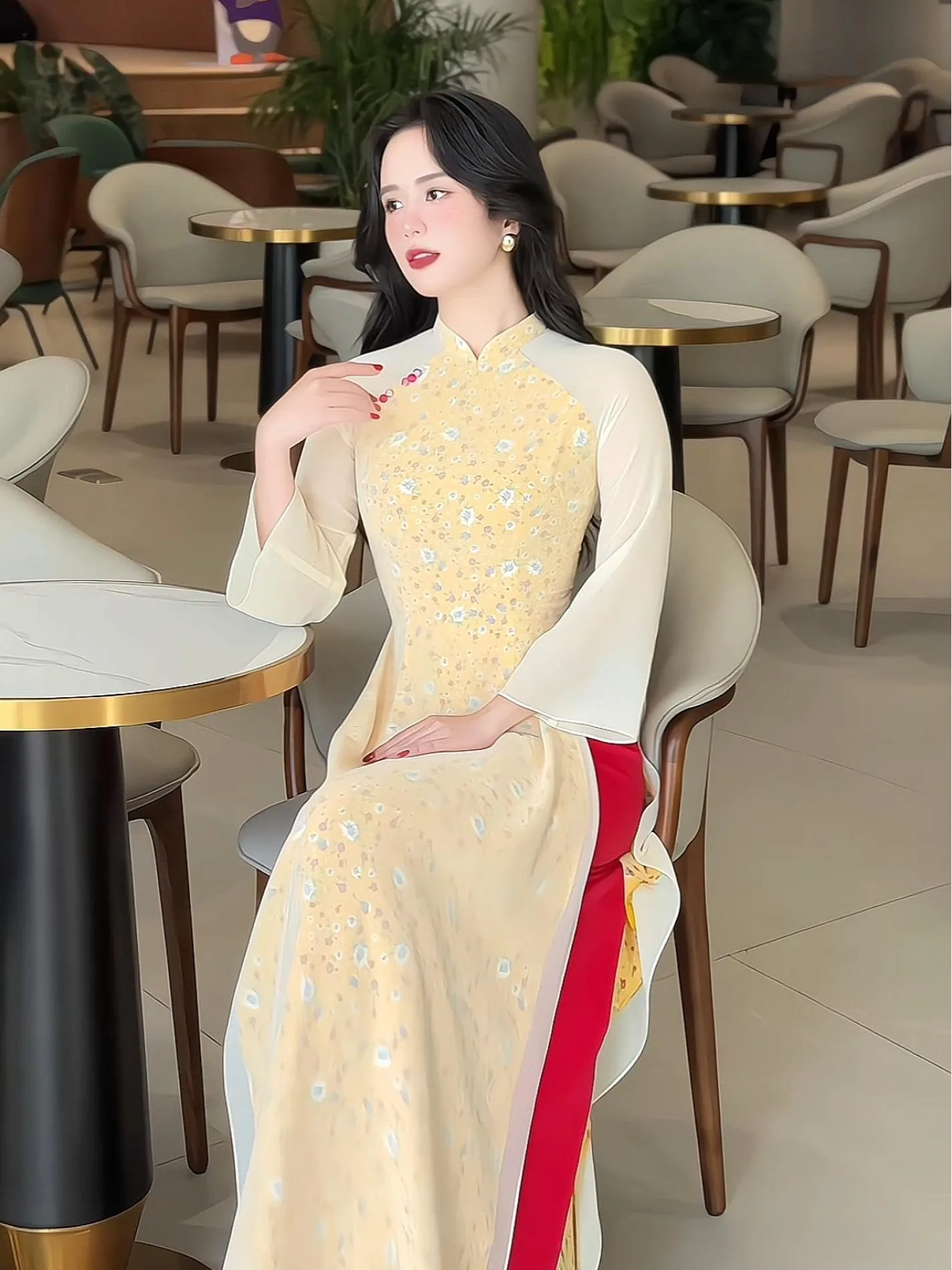 [ADTK 122] Áo dài thiết kế 4 tà họa tiết hoa nhí