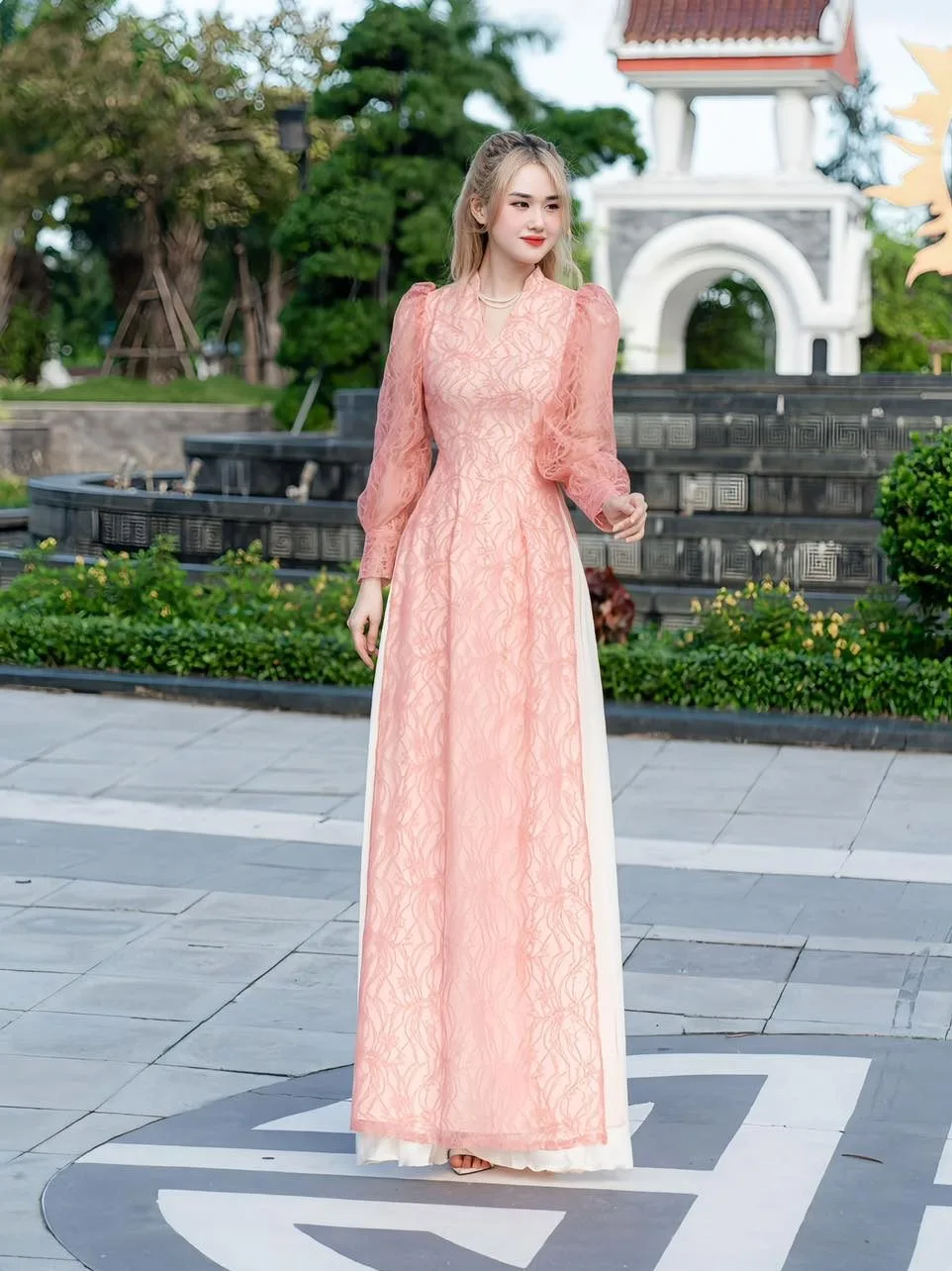 Áo dài vải lụa gấm thái tuấn Fatraly