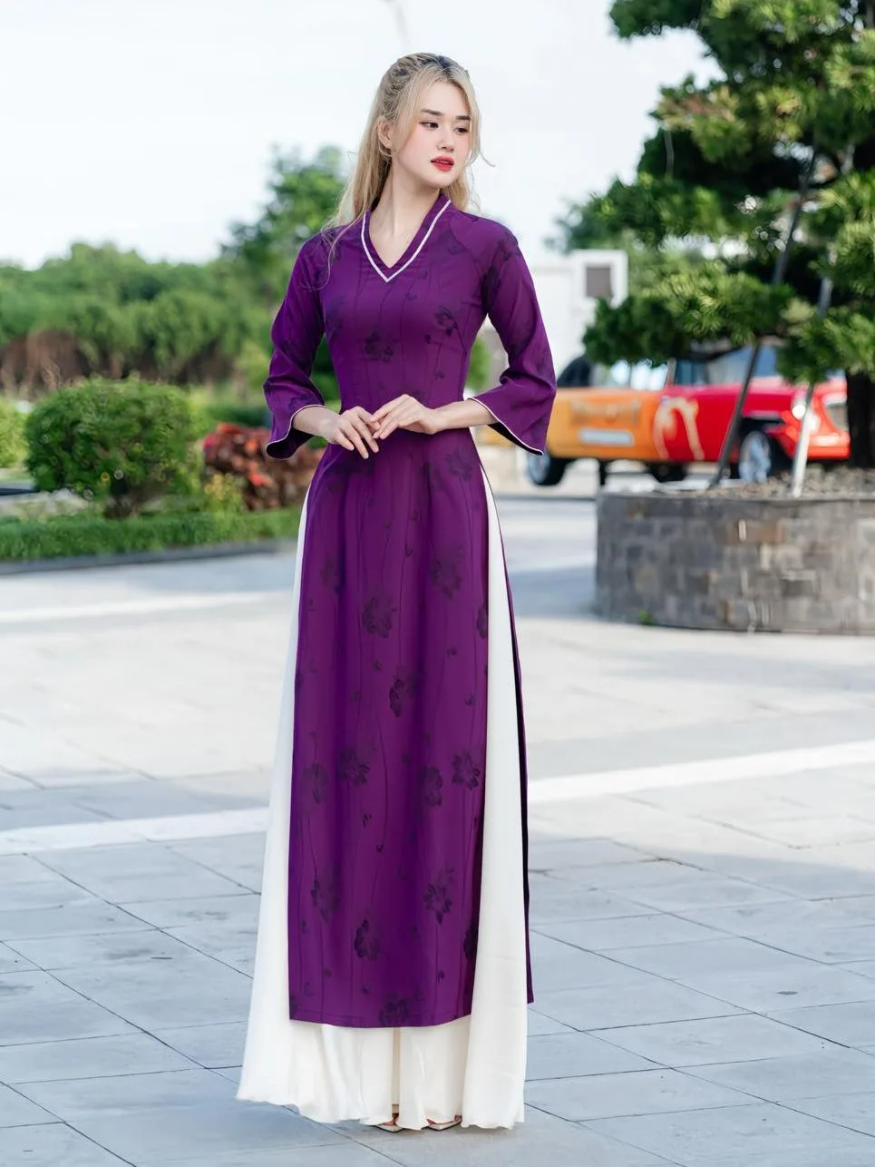 Áo dài vải lụa gấm thái tuấn Fatraly