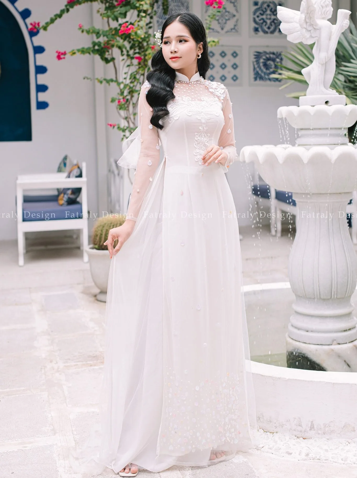 Áo dài vải lụa satin thái tuấn Fatraly