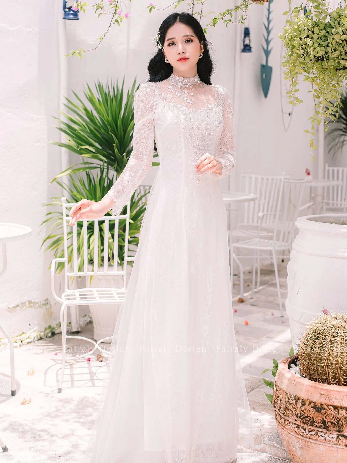 Áo dài vải lụa satin thái tuấn Fatraly