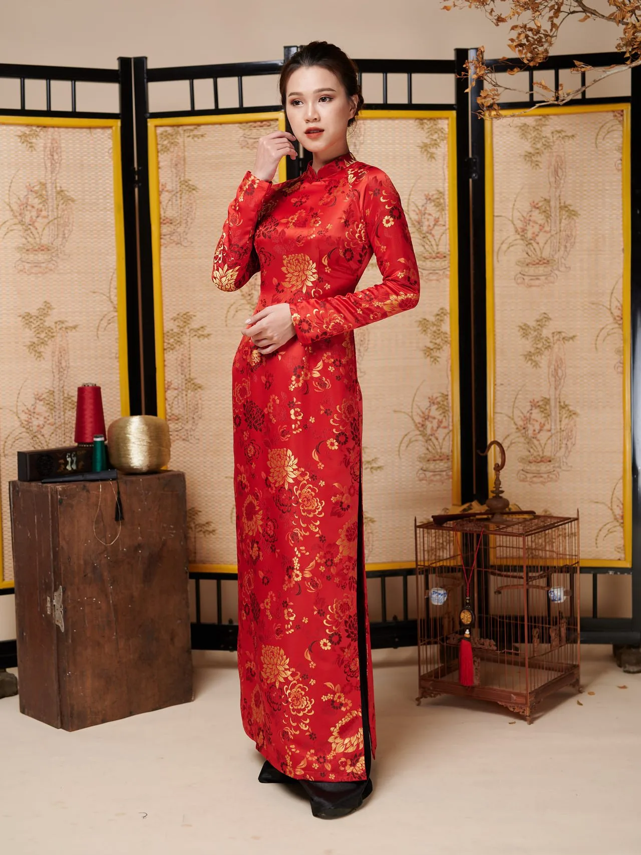 Áo Dài Cho Thuê Kim Hoa Lộc Đỏ