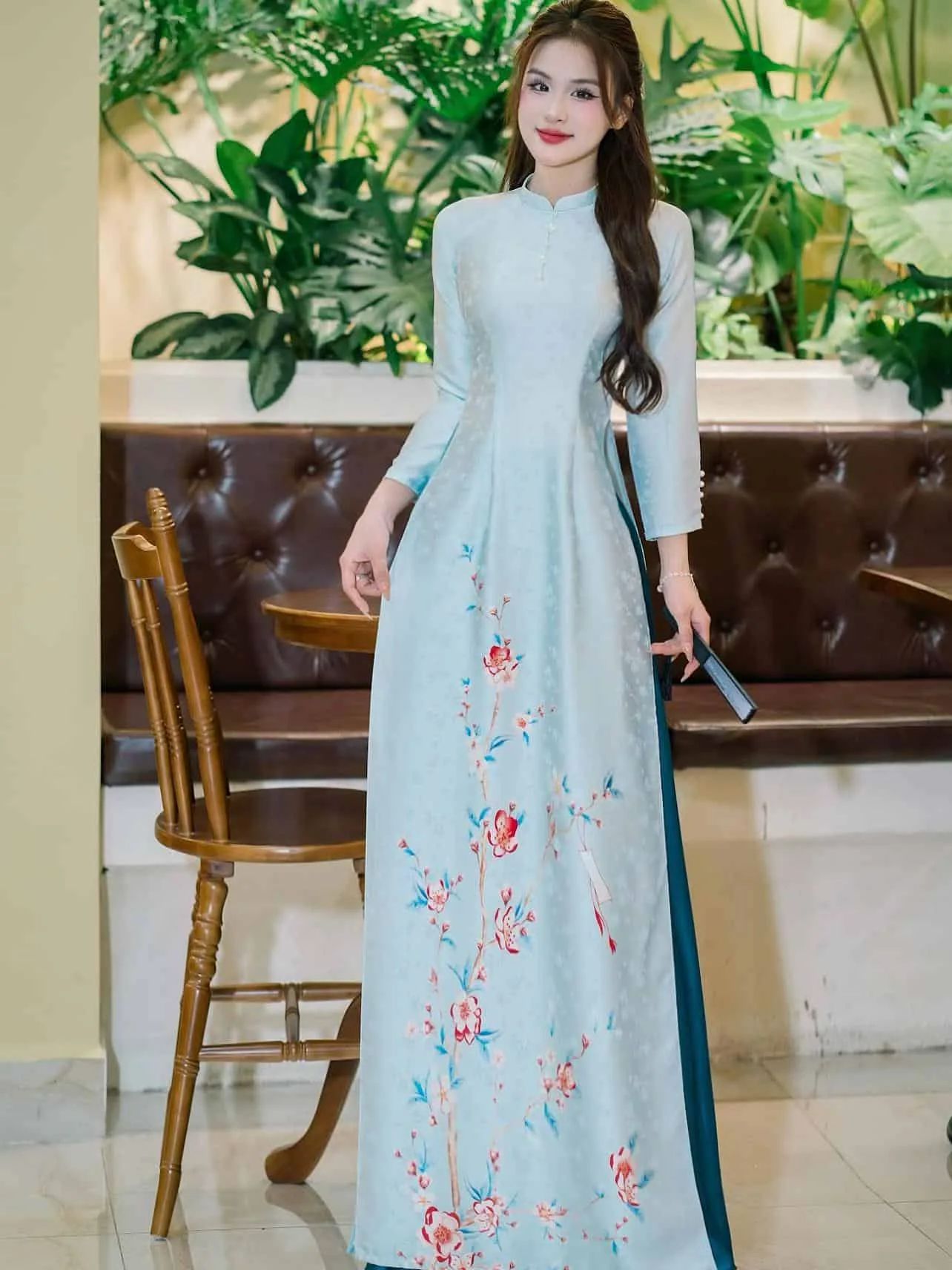 Áo dài Đào Xuân vải lụa gấm tơ tằm Thái Tuấn Fatraly