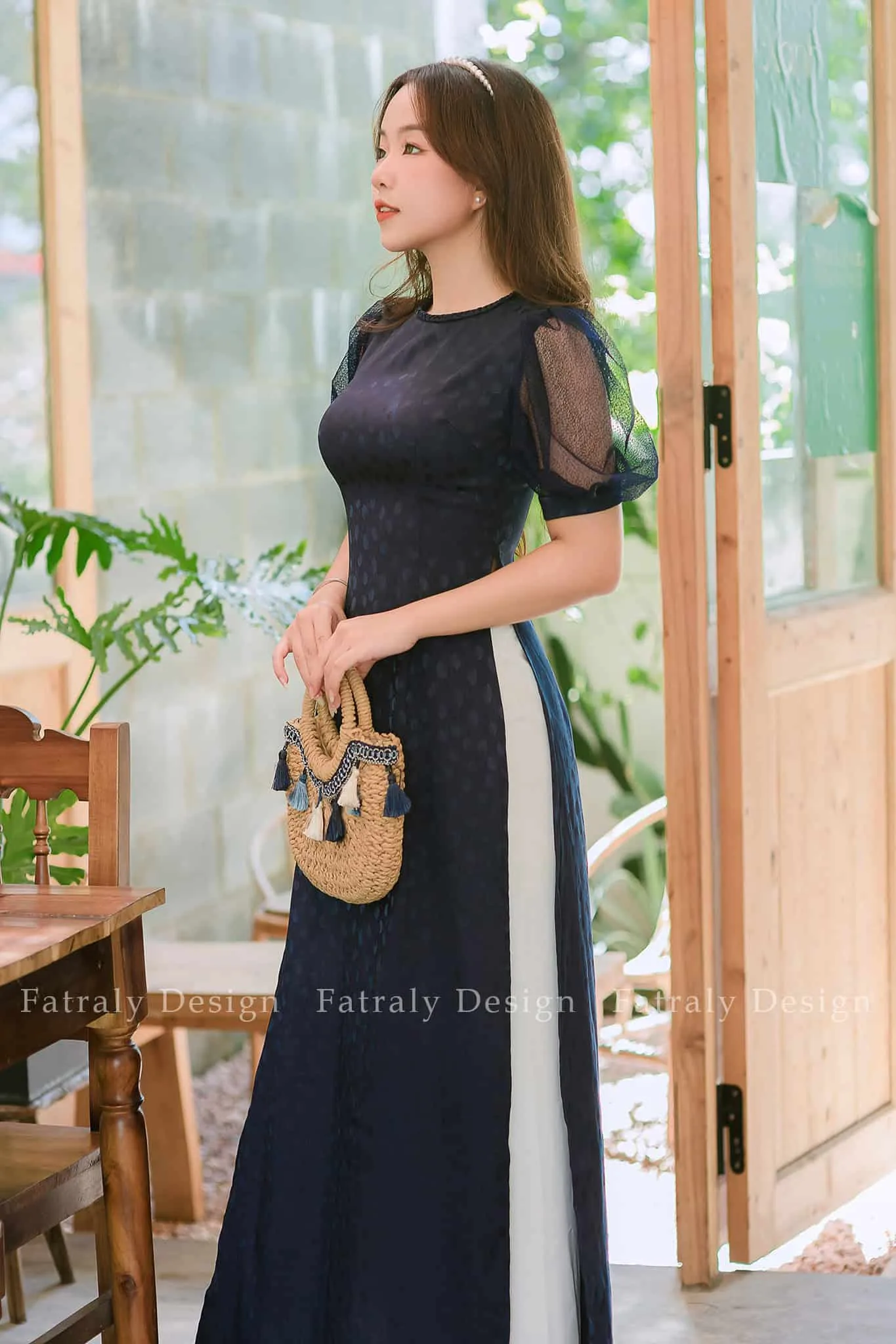 Áo dài Mộng Mơ tay bồng lụa gấm cao cấp